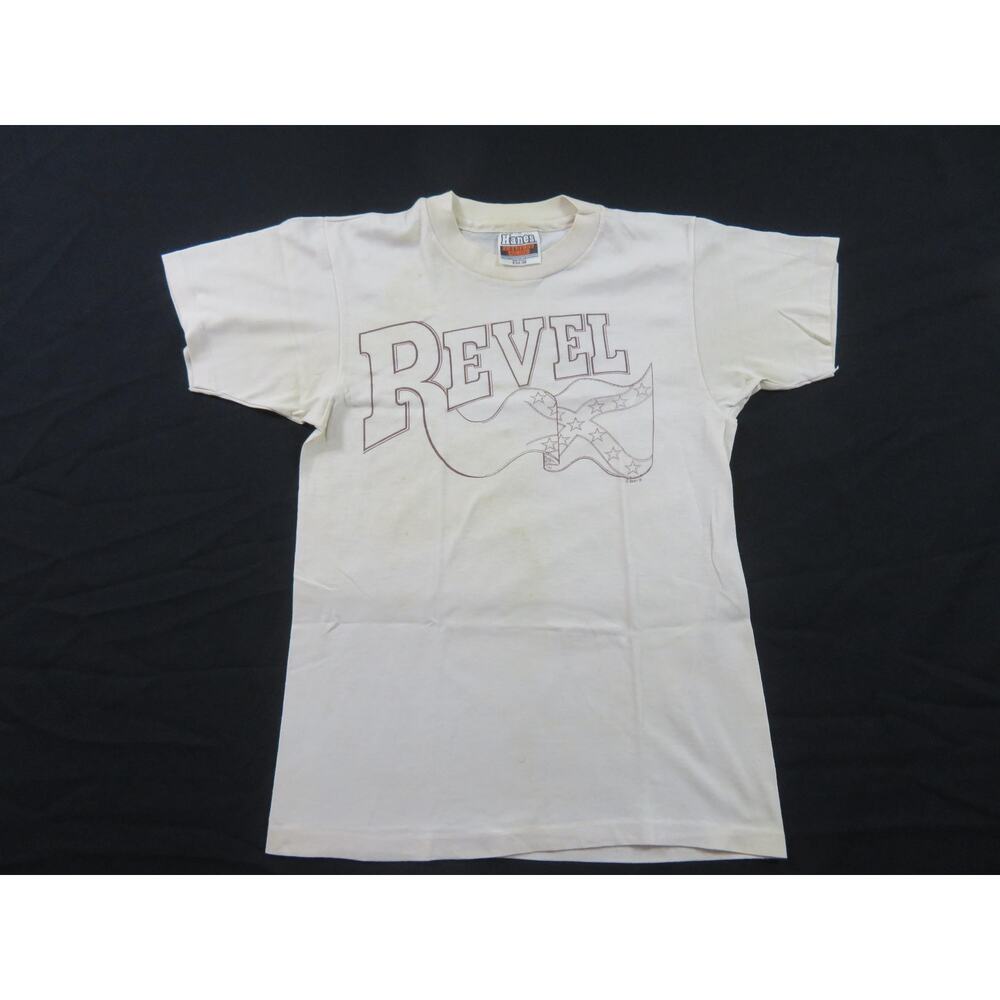 Revel T-Shirt Beige Rock Band Hanes USA Made Sz S 1970s